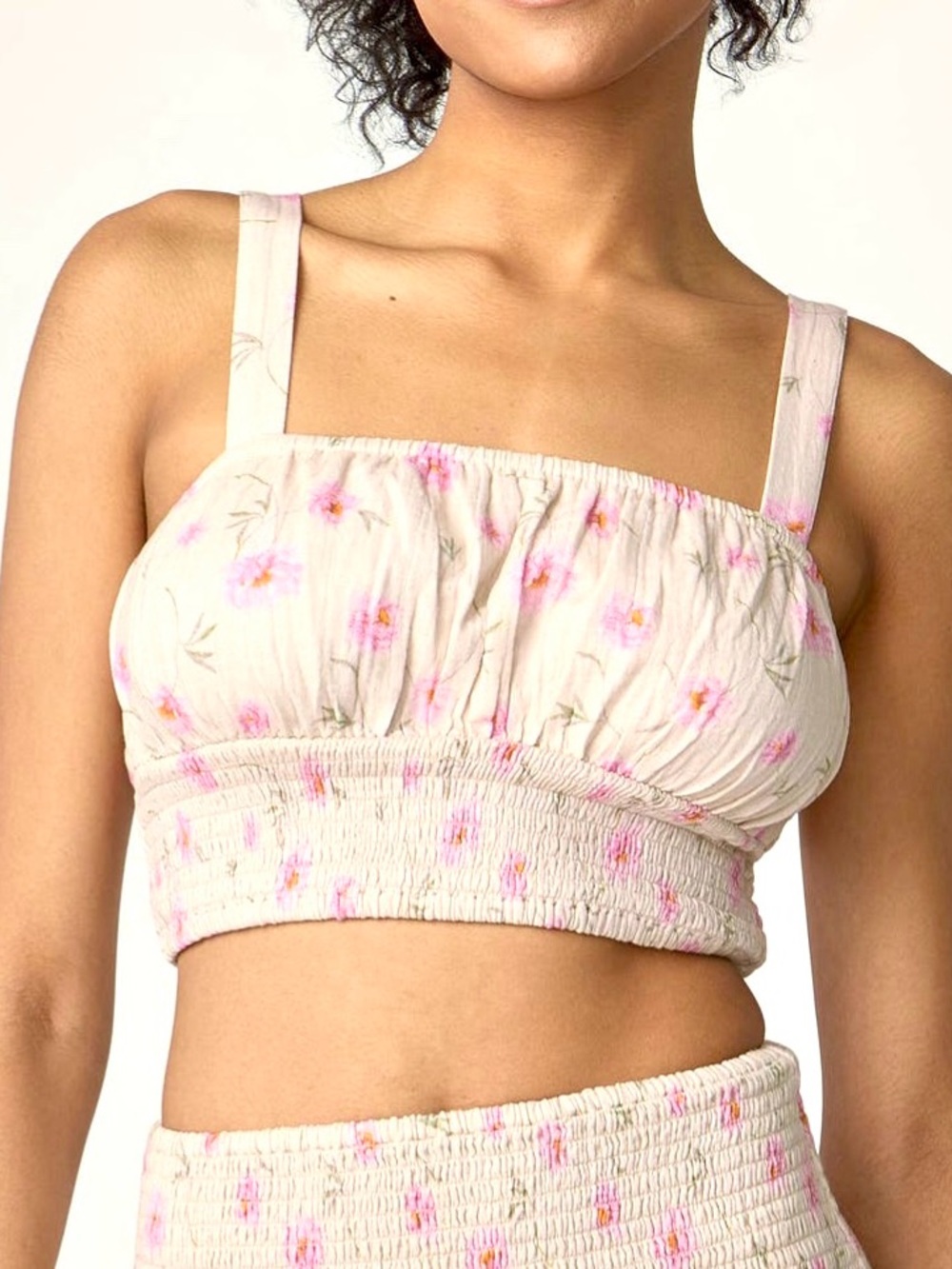 NWT Florence by Mills Floral Pink Smocked Crop Camisole Top-Size Medium
